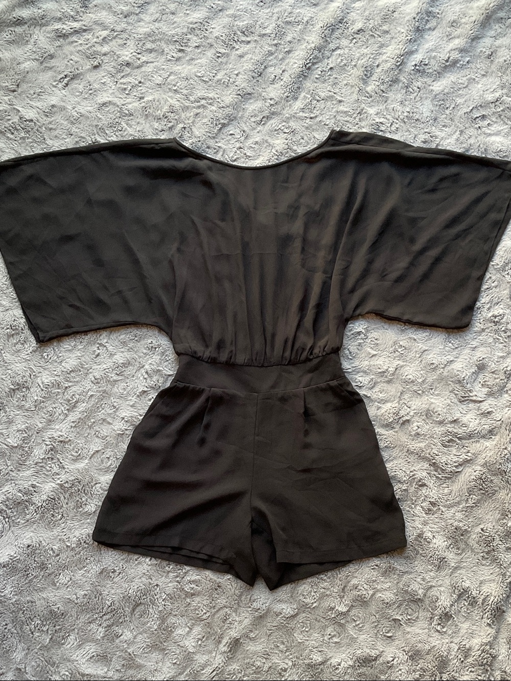 White House Black Market Black Short-Sleeve Waist-Defined Romper